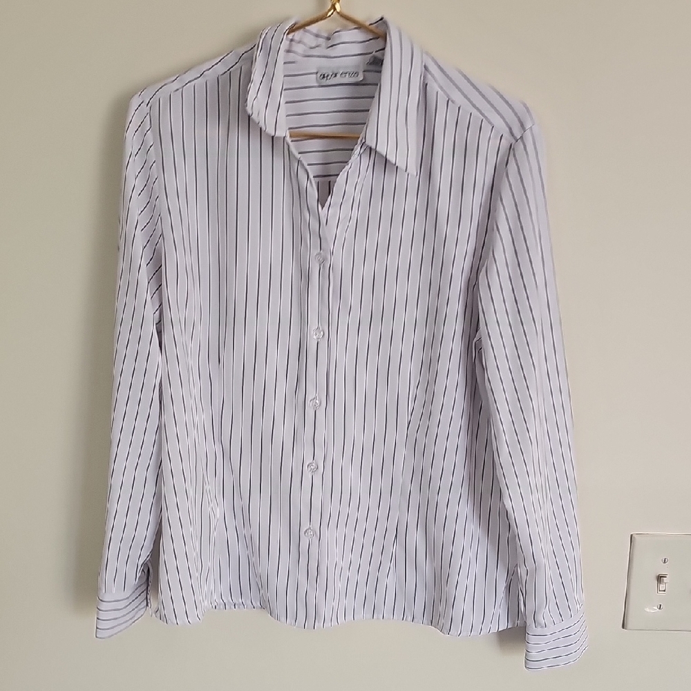Apparenza White and Black Striped Button Down Shirt